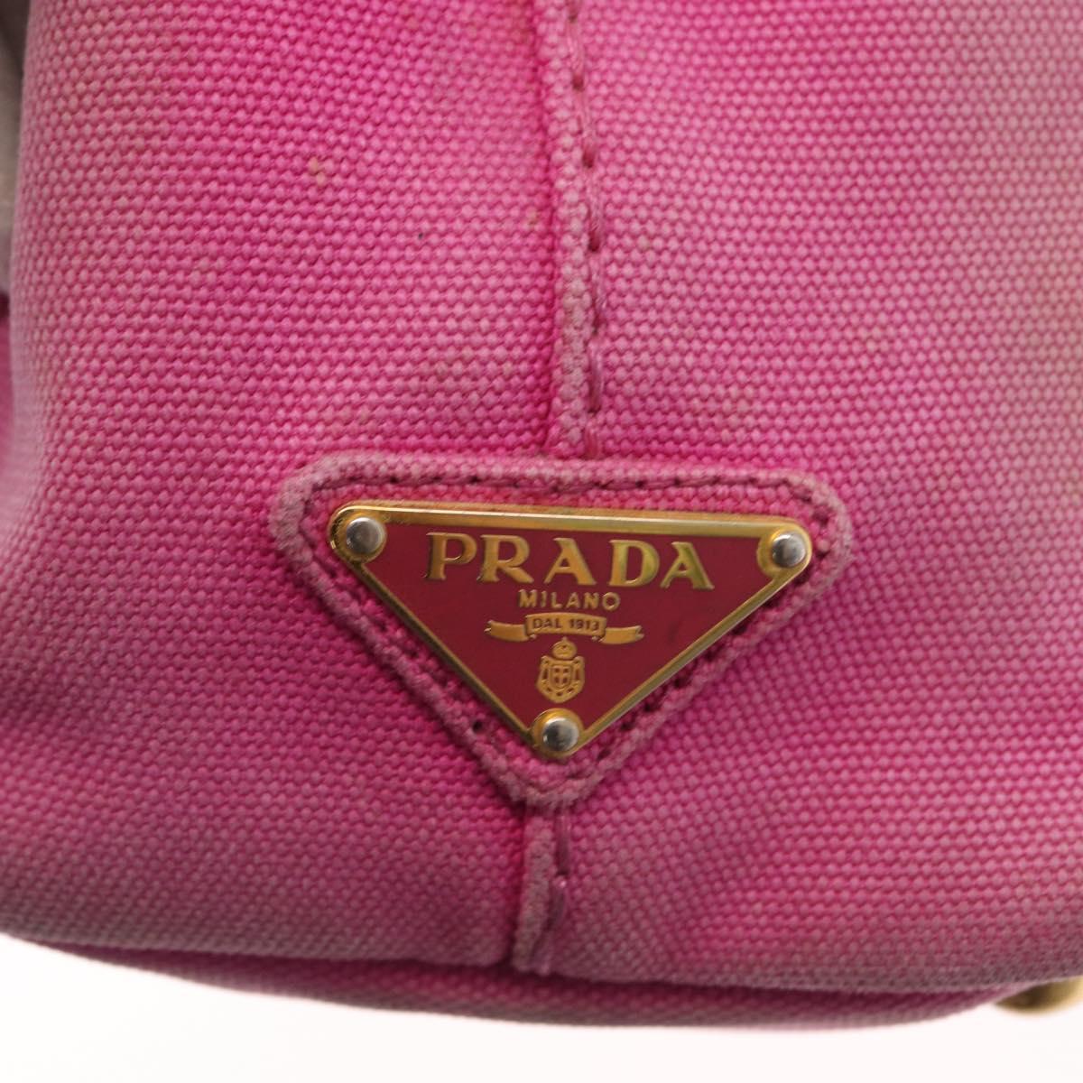 PRADA Canapa PM Hand Bag Canvas 2way Pink Gold Auth 162515
