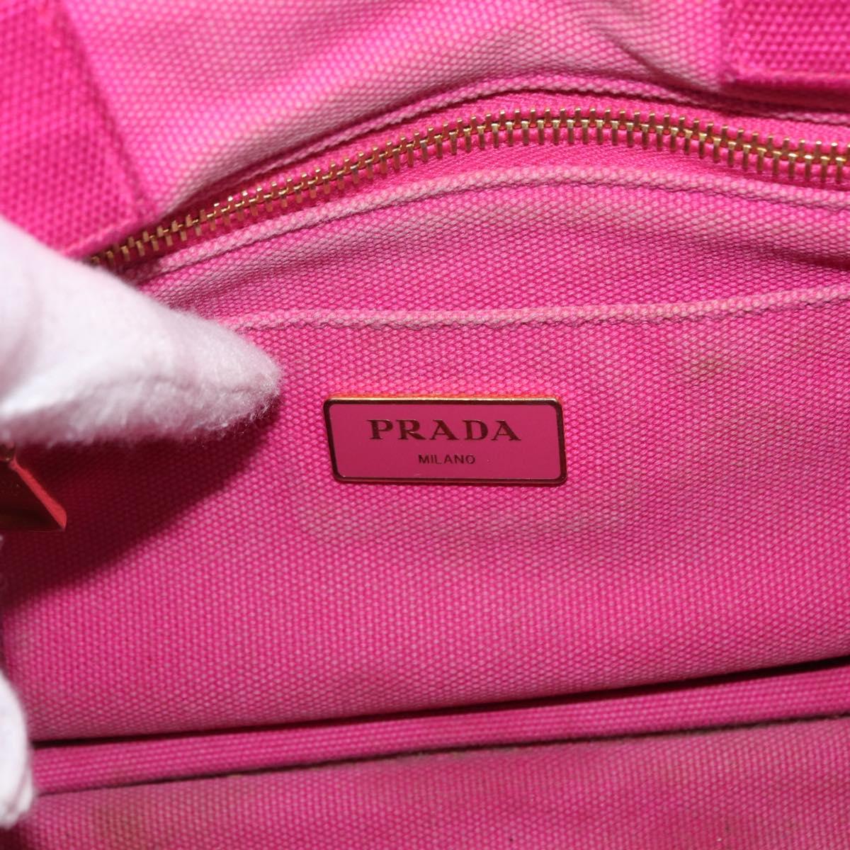 PRADA Canapa PM Hand Bag Canvas 2way Pink Gold Auth 162515