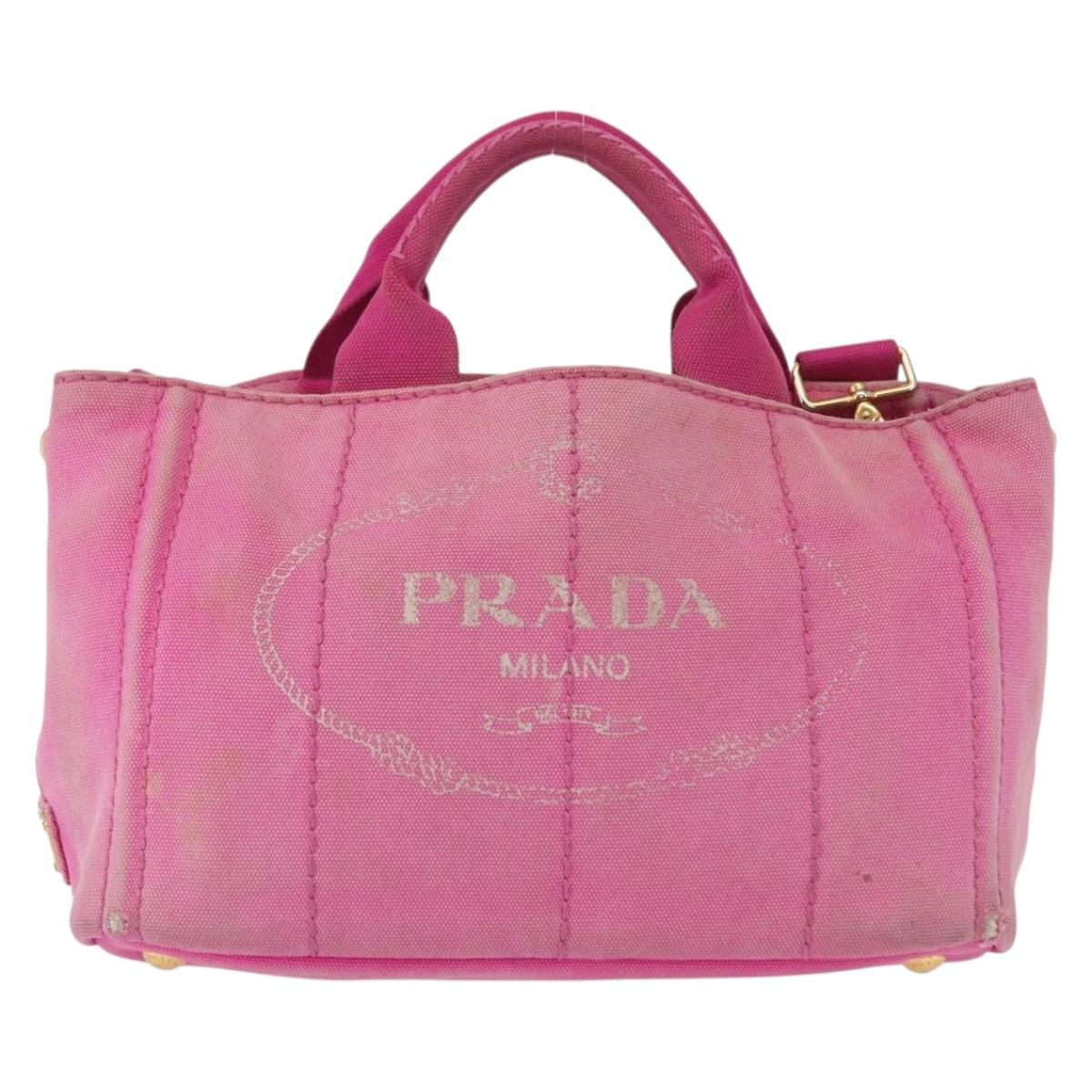 PRADA Canapa PM Hand Bag Canvas 2way Pink Gold Auth 162515