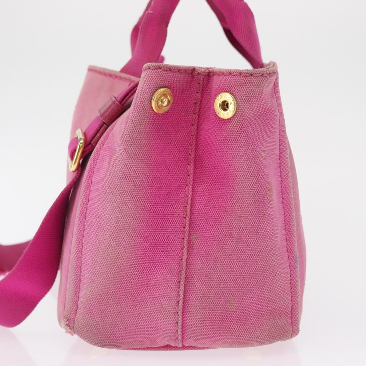 PRADA Canapa PM Hand Bag Canvas 2way Pink Gold Auth 162515