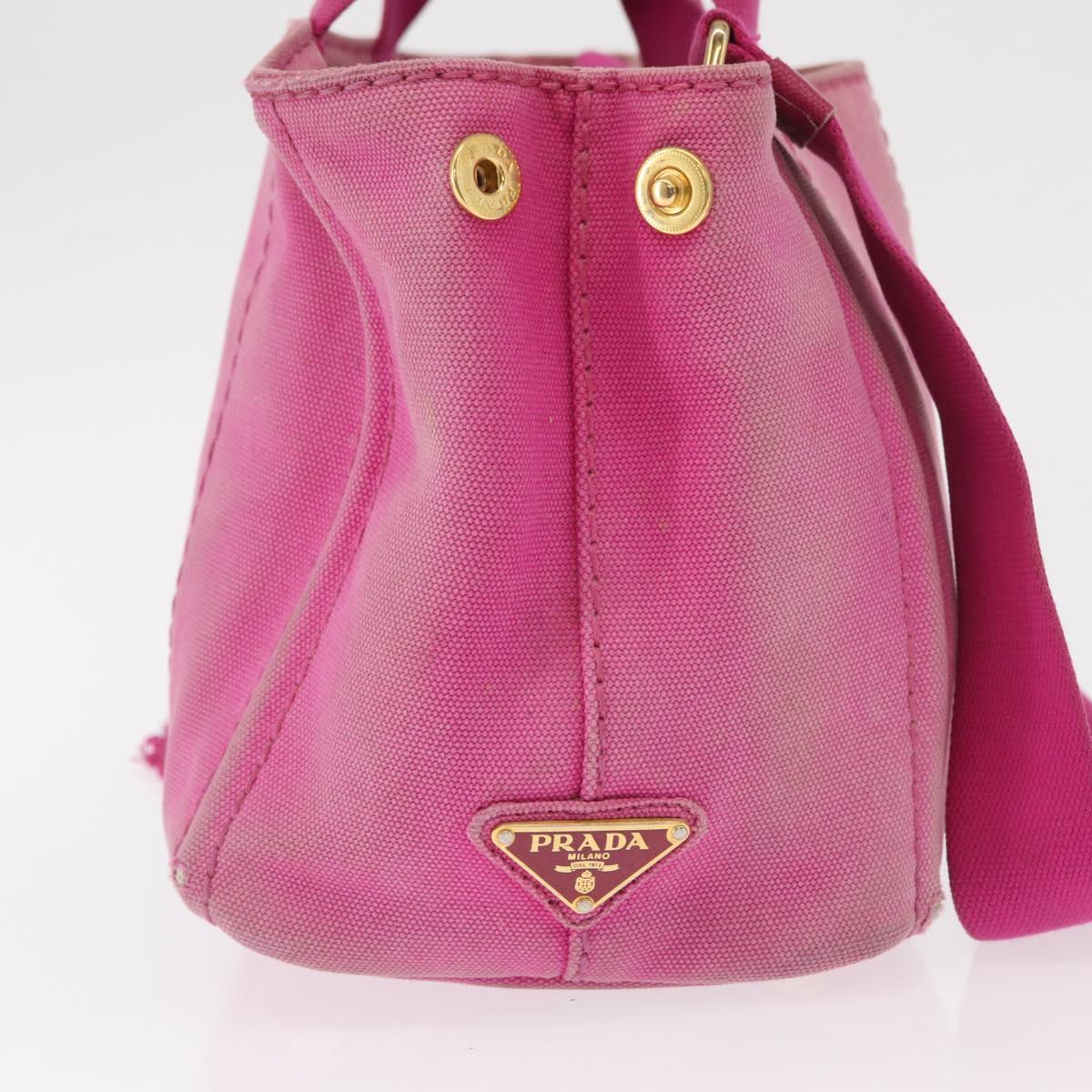 PRADA Canapa PM Hand Bag Canvas 2way Pink Gold Auth 162515