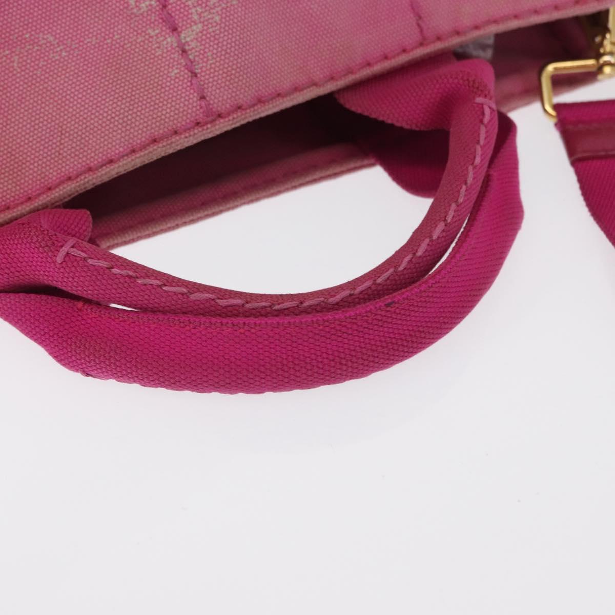 PRADA Canapa PM Hand Bag Canvas 2way Pink Gold Auth 162515