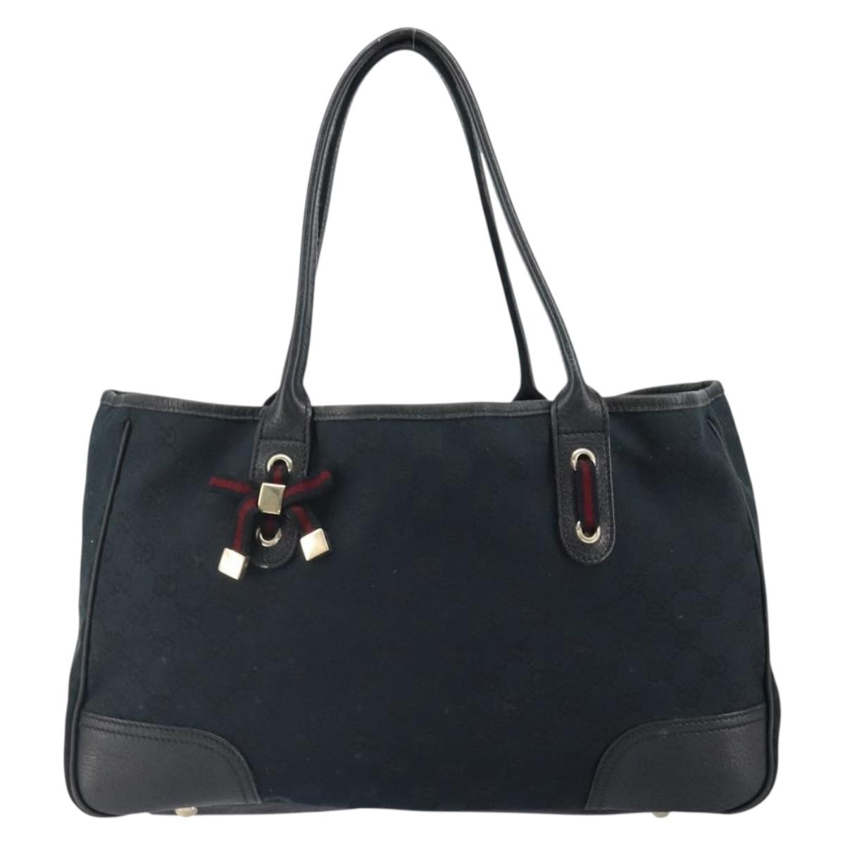 GUCCI GG Canvas Sherry Line Pretty Tote Bag Black Red 163805 Auth 162517