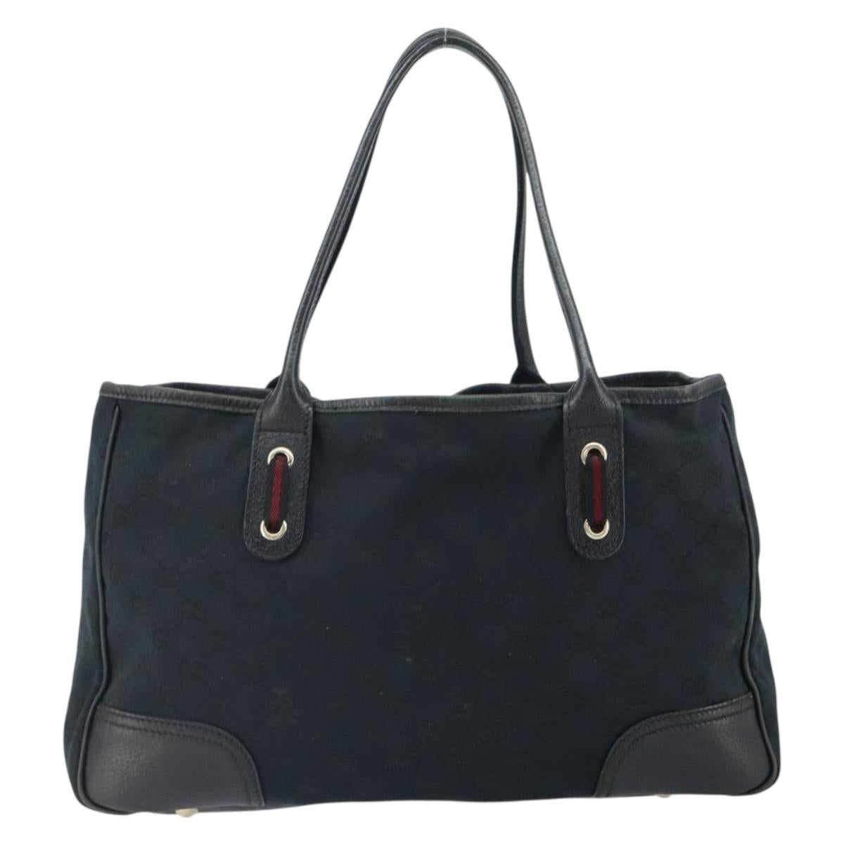 GUCCI GG Canvas Sherry Line Pretty Tote Bag Black Red 163805 Auth 162517