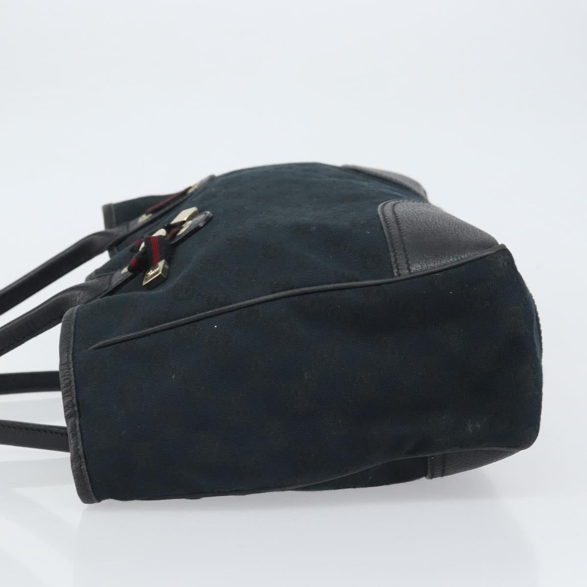GUCCI GG Canvas Sherry Line Pretty Tote Bag Black Red 163805 Auth 162517