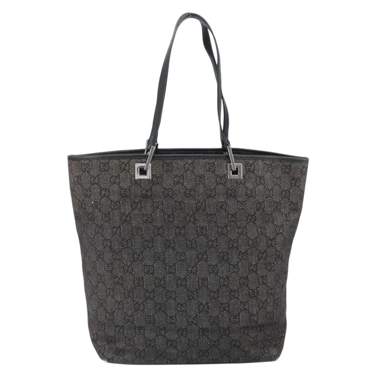 GUCCI GG Canvas Tote Bag Black Silver 31243 Auth 162518