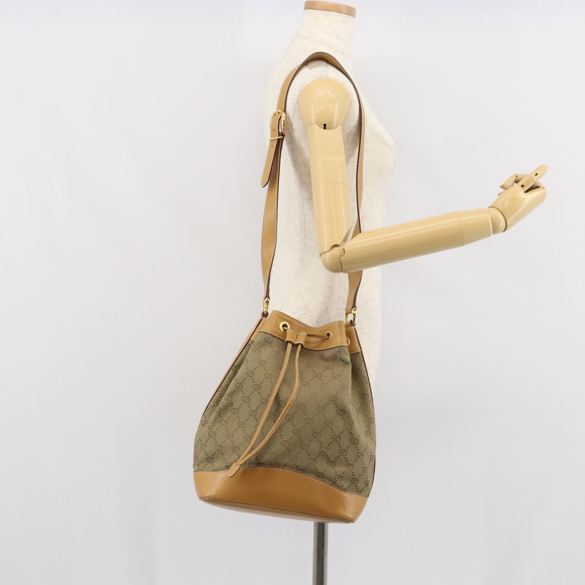 GUCCI GG Canvas Shoulder Bag Beige Gold Auth 162519