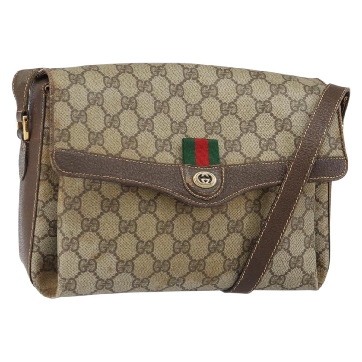 GUCCI GG Supreme Web Sherry Line Bag PVC Beige Gold 904 02 084 Auth 162521