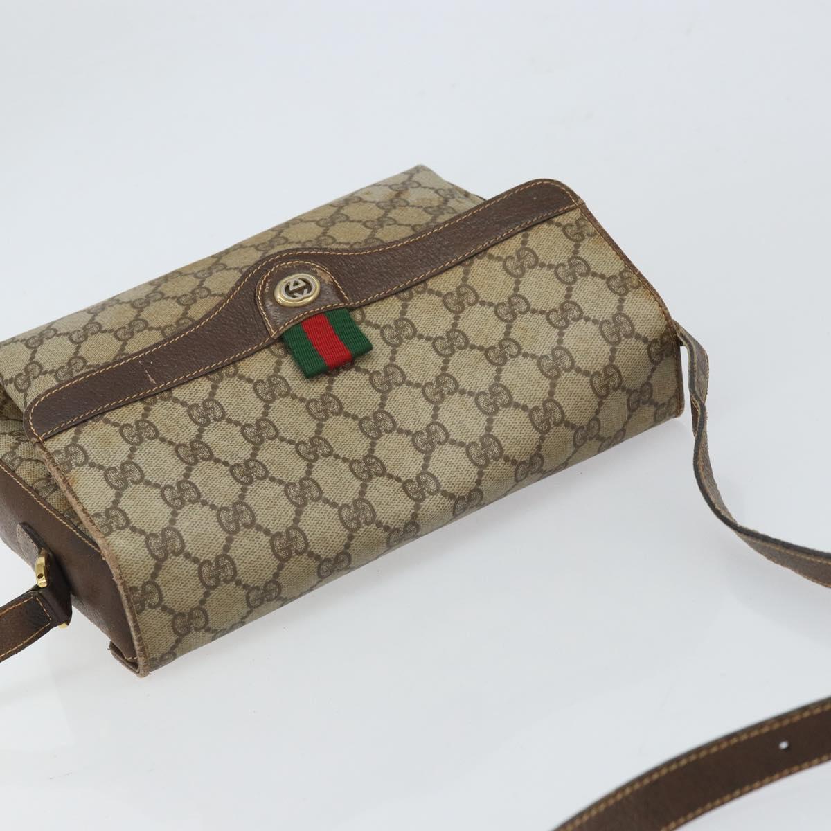 GUCCI GG Supreme Web Sherry Line Bag PVC Beige Gold 904 02 084 Auth 162521