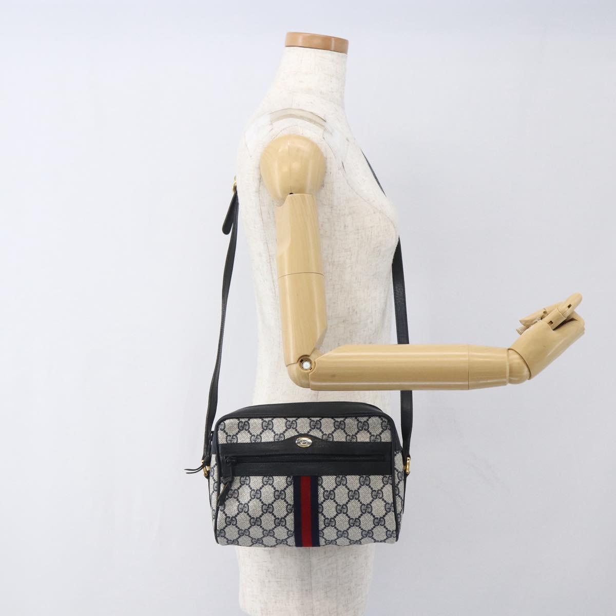 GUCCI GG Supreme Sherry Line Shoulder Bag PVC Navy Gold 56 02 004 Auth 162523