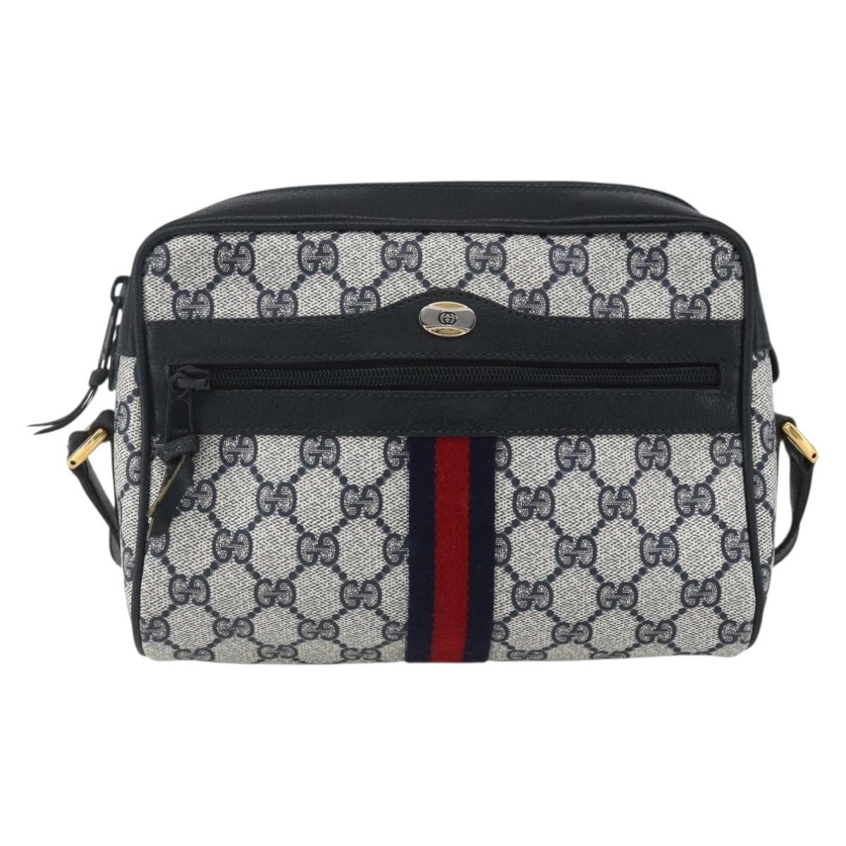 GUCCI GG Supreme Sherry Line Shoulder Bag PVC Navy Gold 56 02 004 Auth 162523