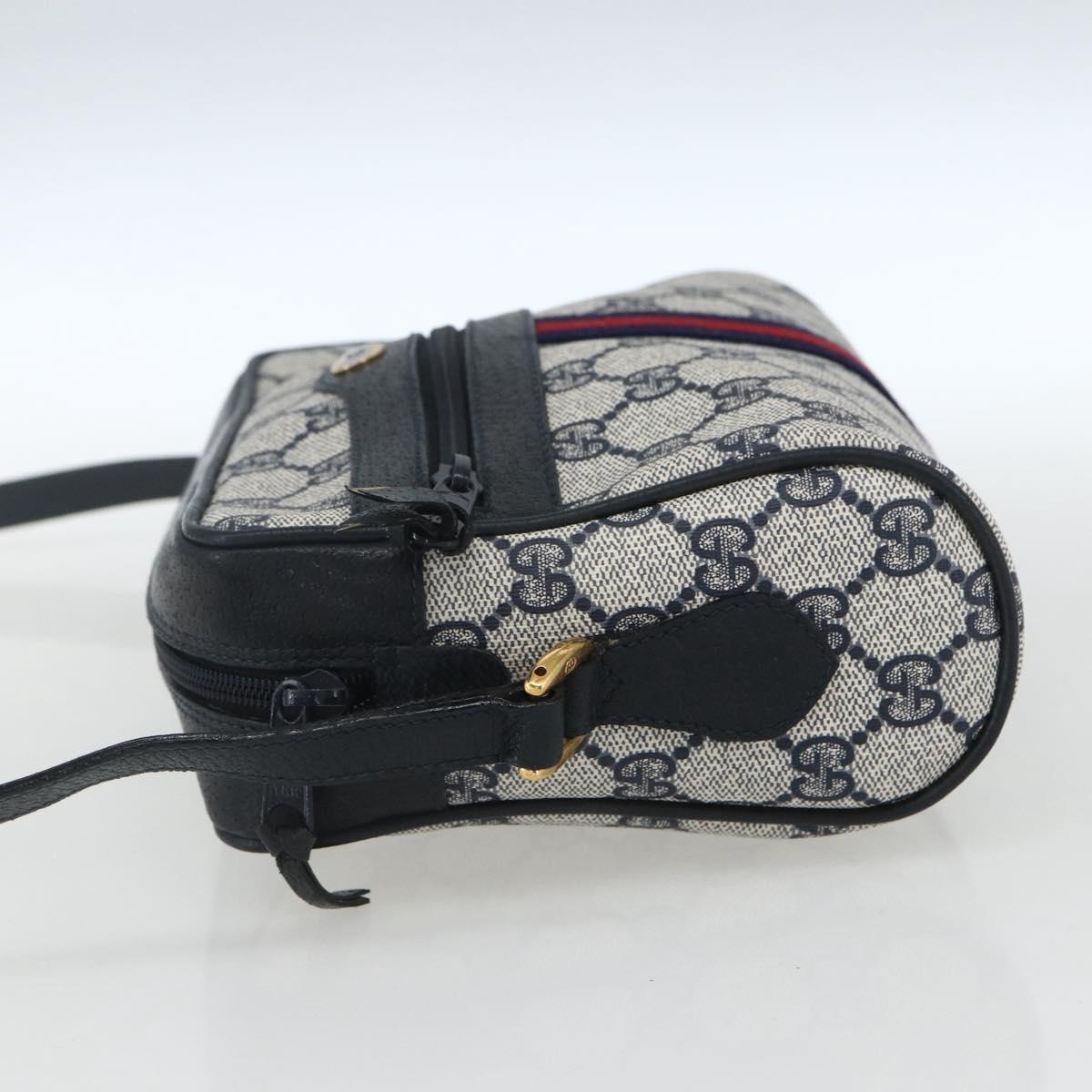 GUCCI GG Supreme Sherry Line Shoulder Bag PVC Navy Gold 56 02 004 Auth 162523