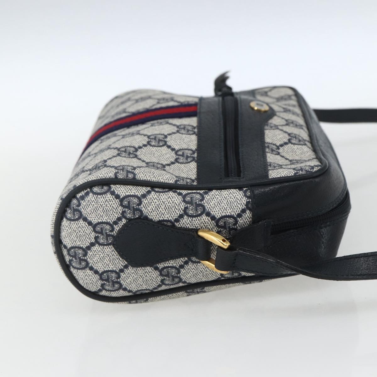 GUCCI GG Supreme Sherry Line Shoulder Bag PVC Navy Gold 56 02 004 Auth 162523