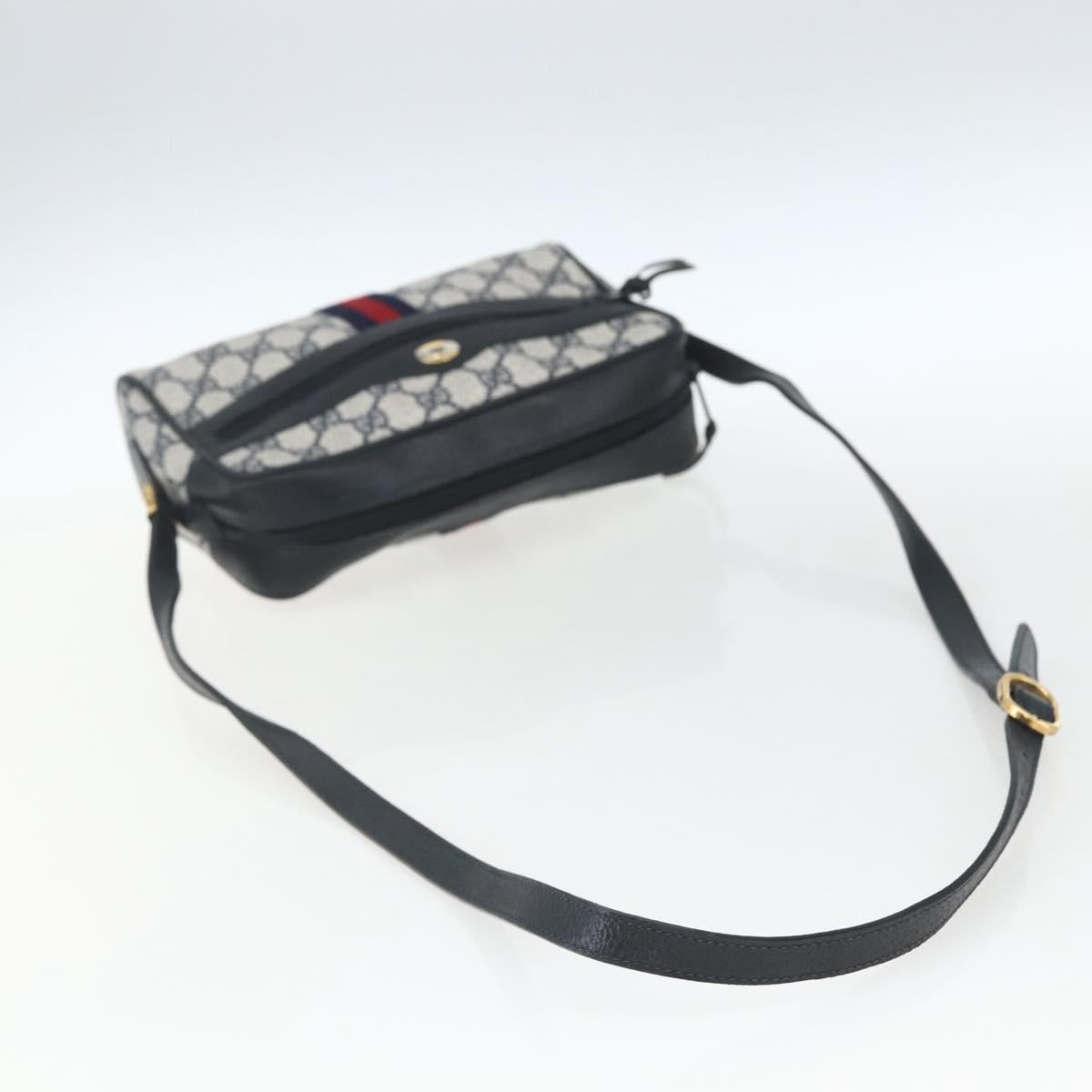 GUCCI GG Supreme Sherry Line Shoulder Bag PVC Navy Gold 56 02 004 Auth 162523