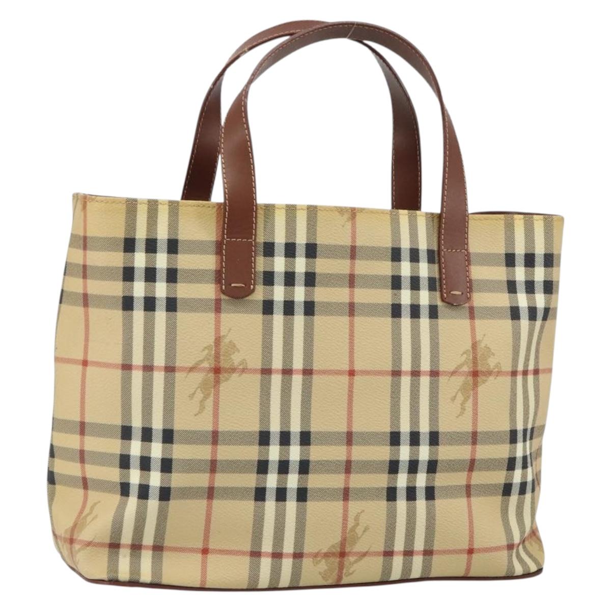 BURBERRY Nova Check Hand Bag PVC Beige Gold Auth 162530