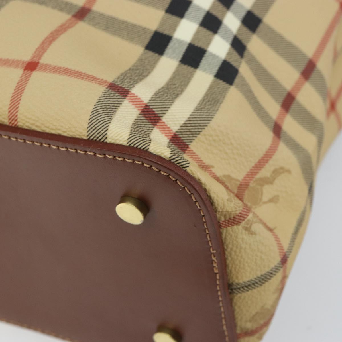 BURBERRY Nova Check Hand Bag PVC Beige Gold Auth 162530