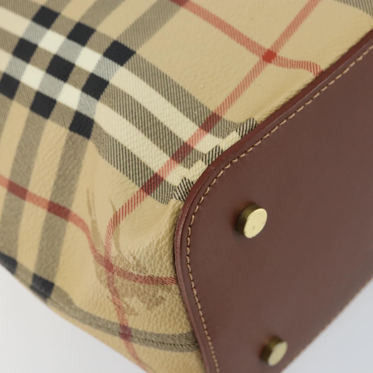 BURBERRY Nova Check Hand Bag PVC Beige Gold Auth 162530