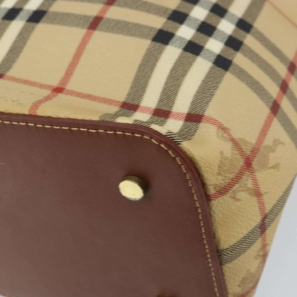 BURBERRY Nova Check Hand Bag PVC Beige Gold Auth 162530