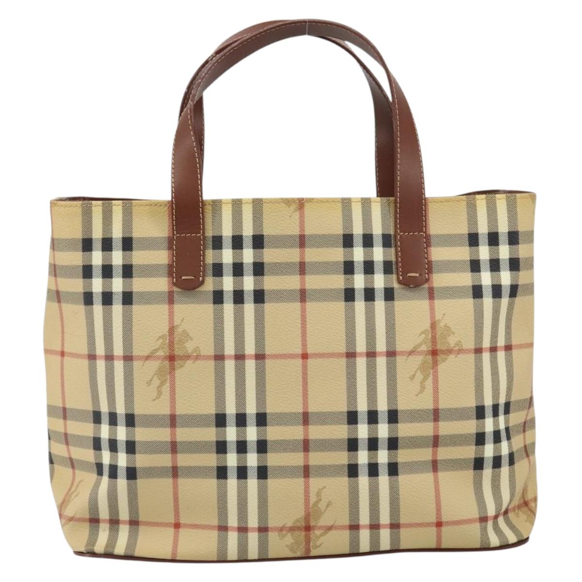 BURBERRY Nova Check Hand Bag PVC Beige Gold Auth 162530