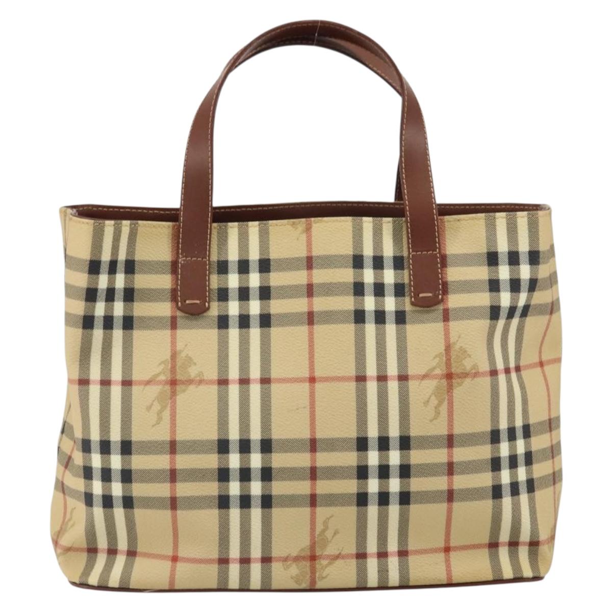 BURBERRY Nova Check Hand Bag PVC Beige Gold Auth 162530