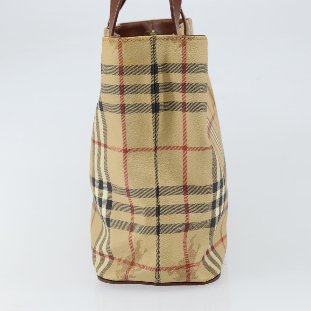 BURBERRY Nova Check Hand Bag PVC Beige Gold Auth 162530