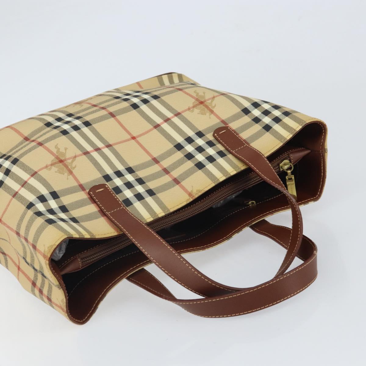 BURBERRY Nova Check Hand Bag PVC Beige Gold Auth 162530