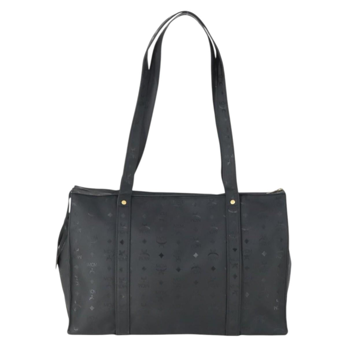 MCM Logogram Vicetos Tote Bag PVC Black Gold Auth 162533