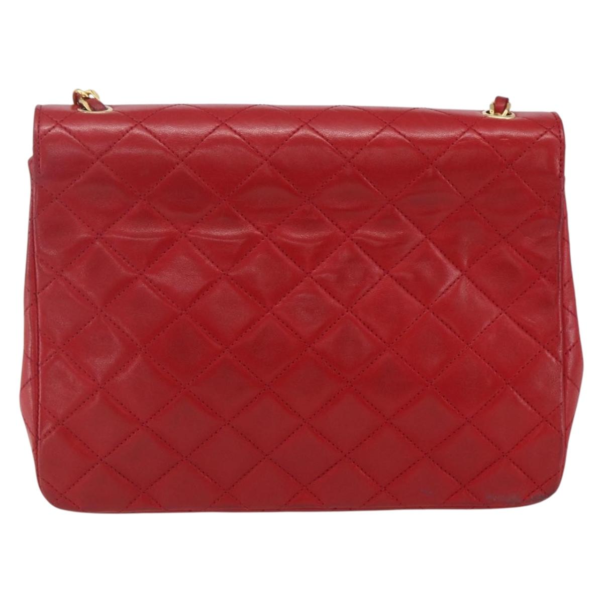CHANEL Matelasse Chain Shoulder Bag Lamb Skin Gold Red CC Auth 162544
