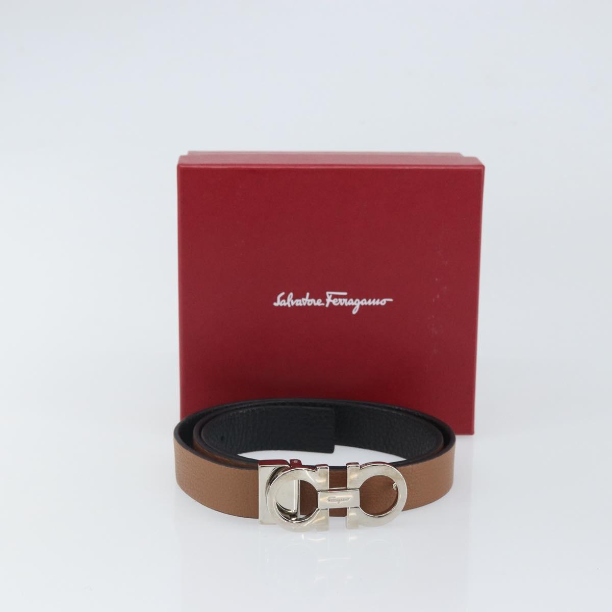 Salvatore Ferragamo Gancini Reversible Belt Leather 34.6"" Brown Auth 162547