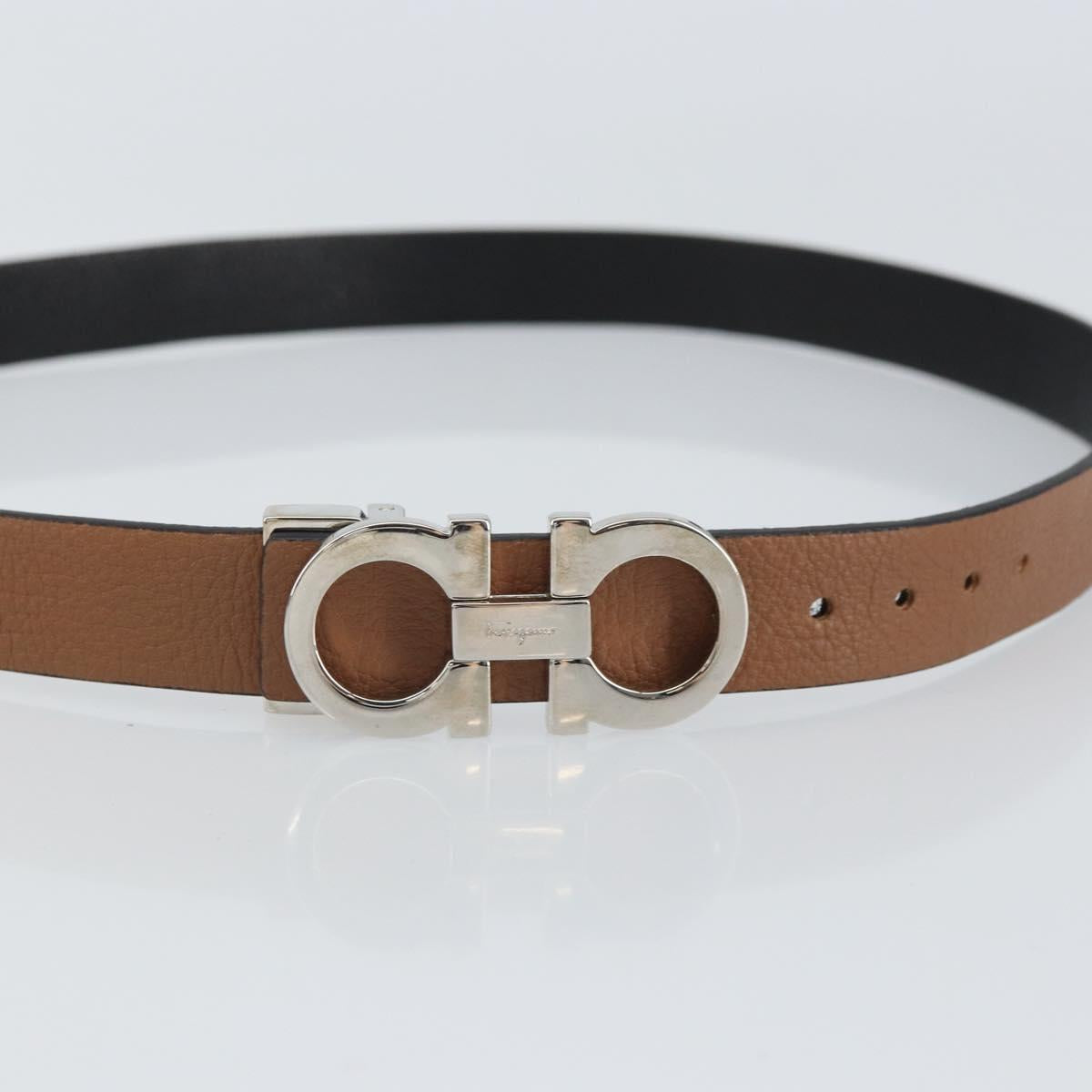 Salvatore Ferragamo Gancini Reversible Belt Leather 34.6"" Brown Auth 162547