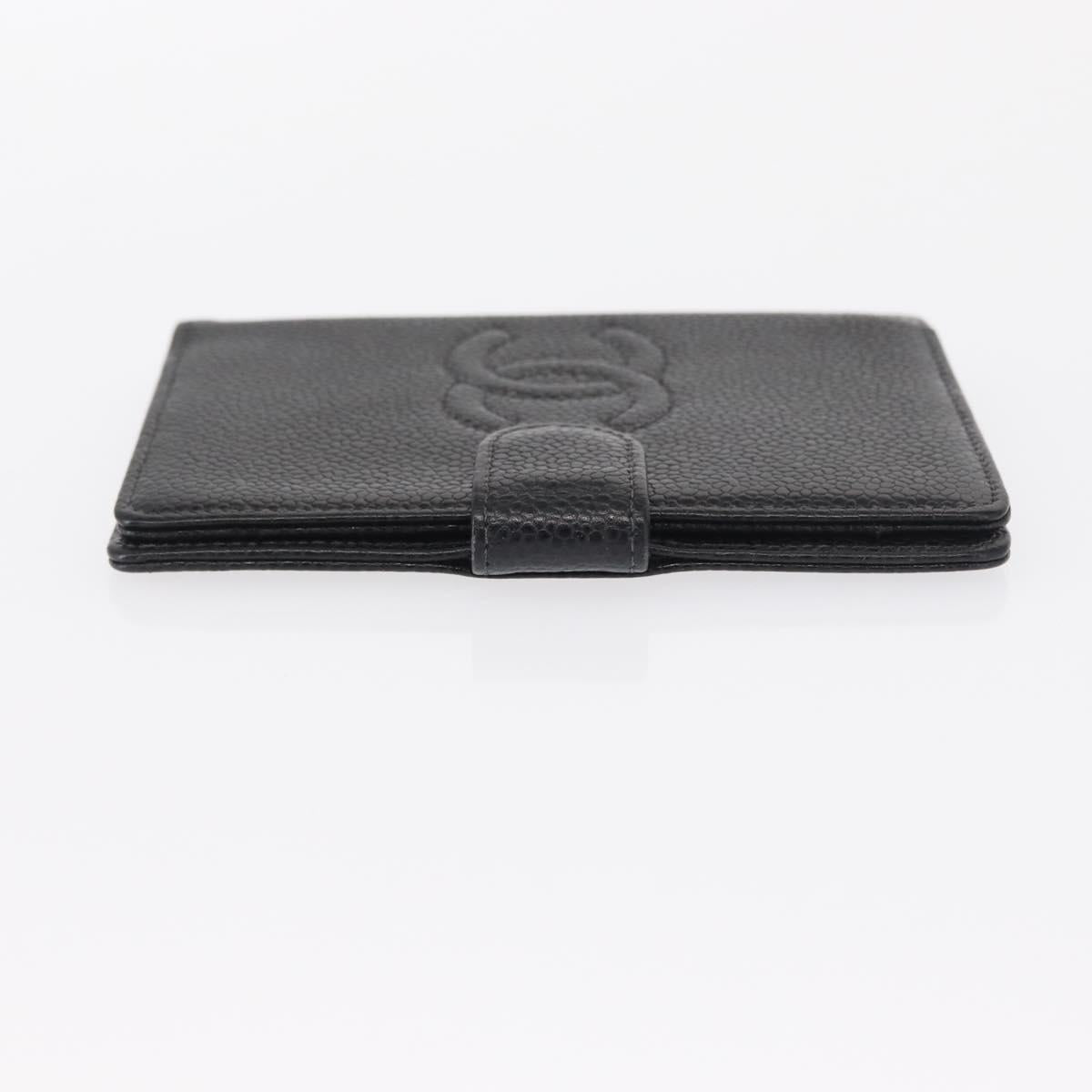 CHANEL Day Planner Cover Caviar Skin Black Gold CC Auth 162550