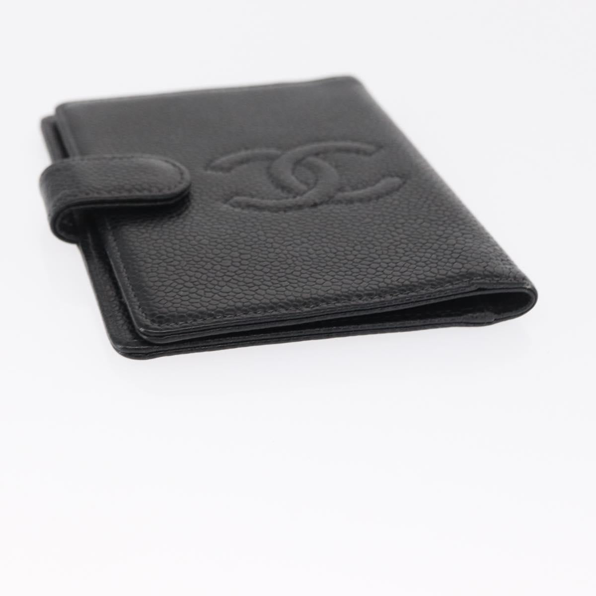 CHANEL Day Planner Cover Caviar Skin Black Gold CC Auth 162550