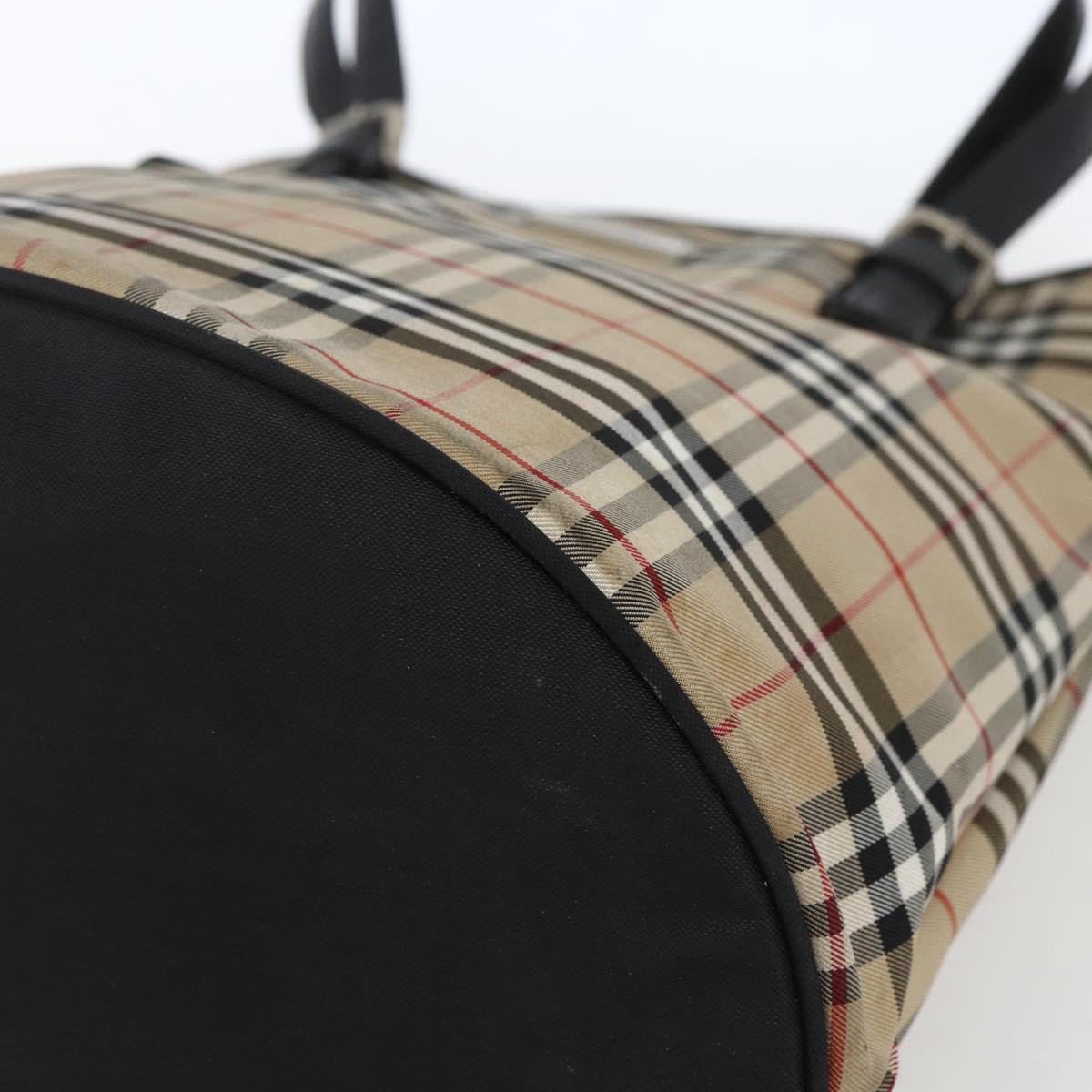 Burberrys Nova Check Blue Label Tote Bag Nylon Beige Silver Auth 162570