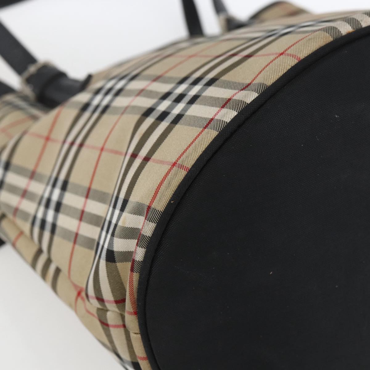 Burberrys Nova Check Blue Label Tote Bag Nylon Beige Silver Auth 162570