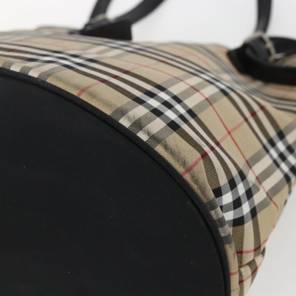 Burberrys Nova Check Blue Label Tote Bag Nylon Beige Silver Auth 162570