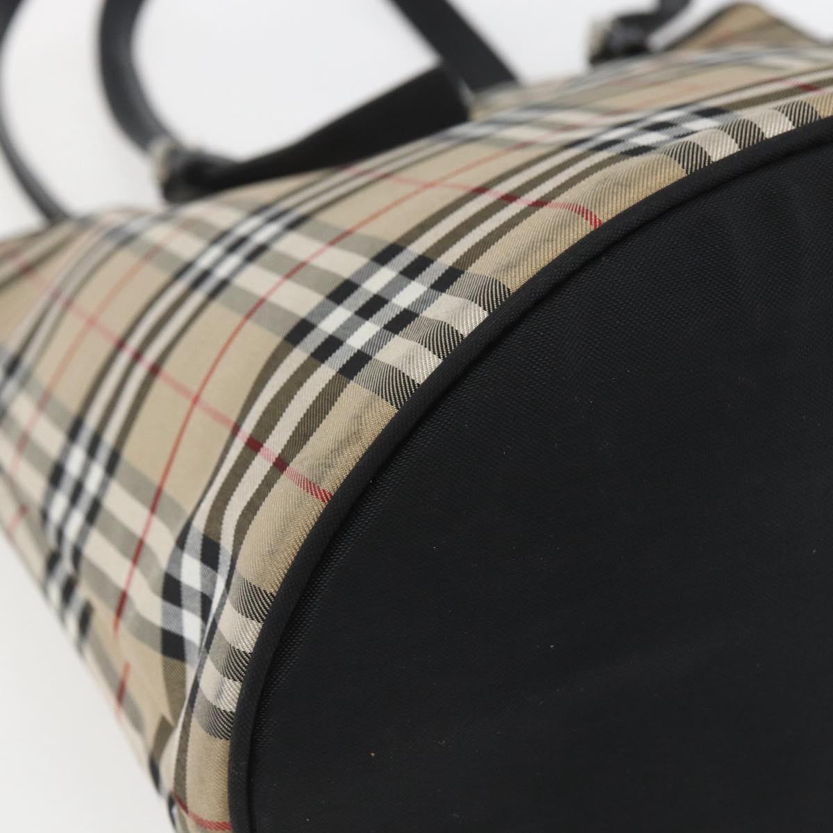 Burberrys Nova Check Blue Label Tote Bag Nylon Beige Silver Auth 162570
