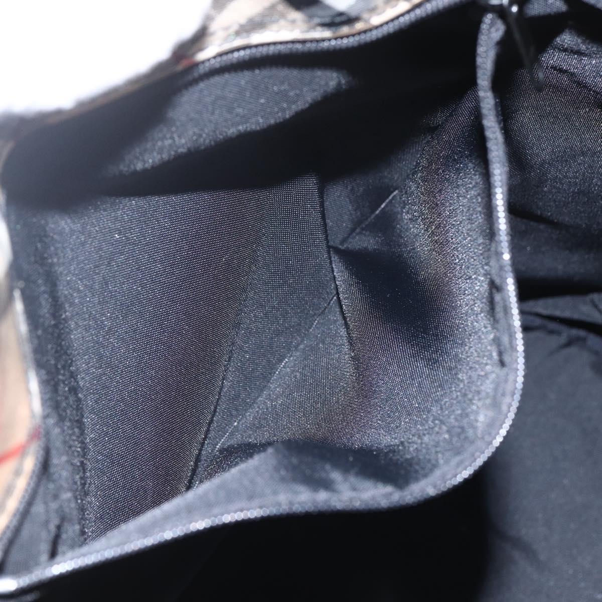 Burberrys Nova Check Blue Label Tote Bag Nylon Beige Silver Auth 162570