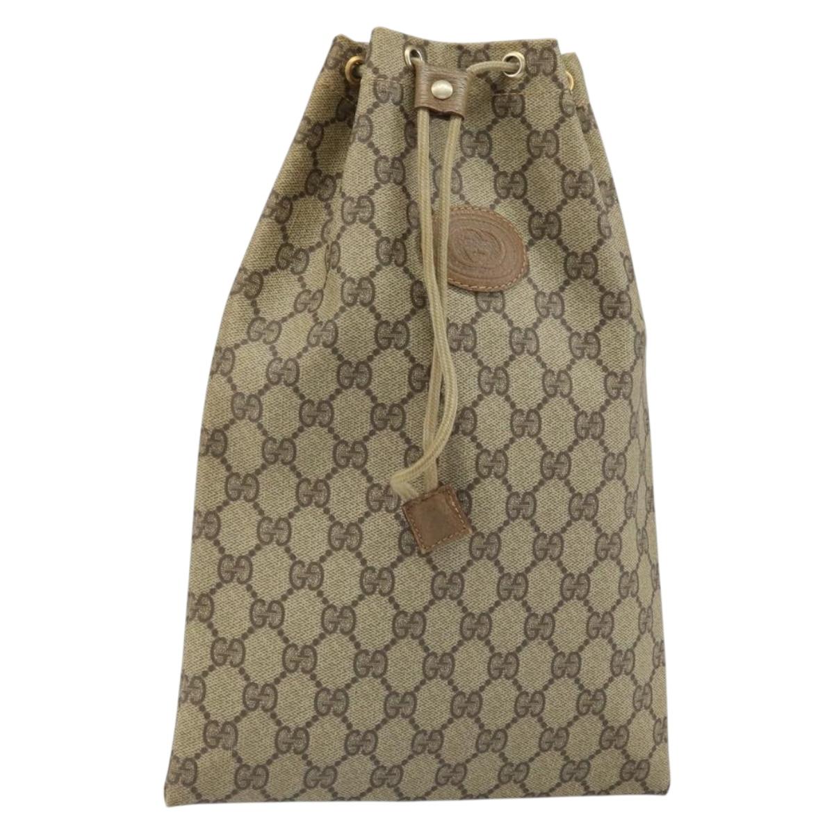 GUCCI GG Supreme Drawstring Pouch PVC Beige Gold 97 19 303 Auth 162571