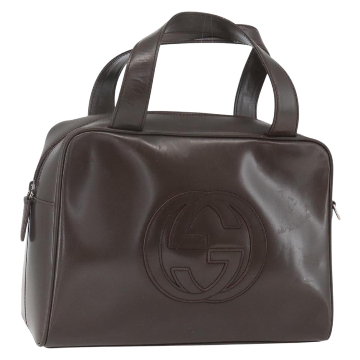 GUCCI Hand Bag Patent leather Brown Silver 000 1274 0505 Auth 162574