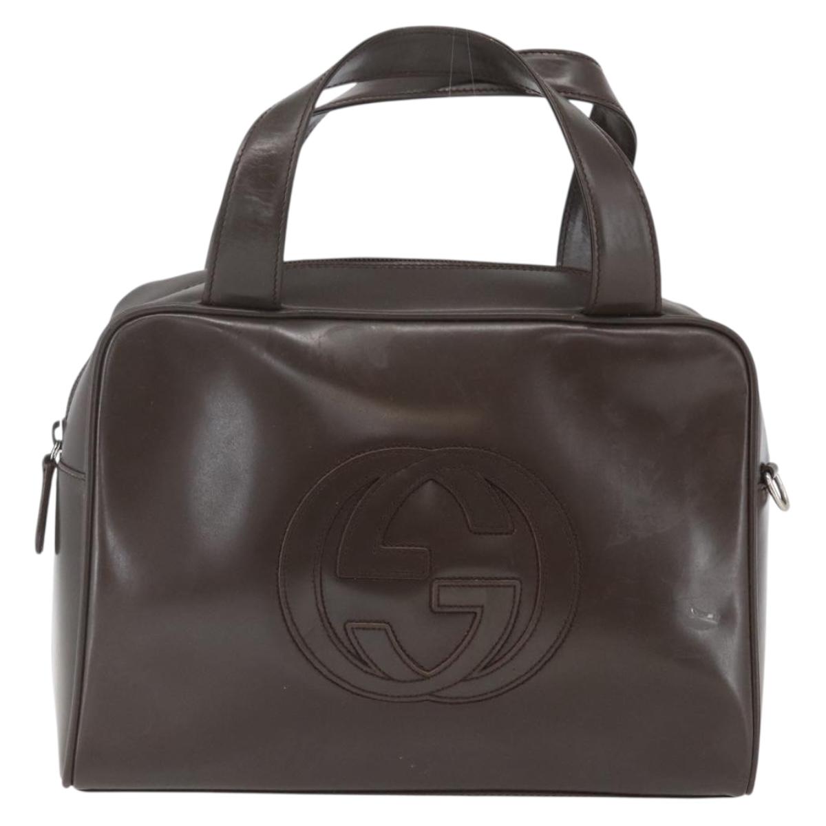 GUCCI Hand Bag Patent leather Brown Silver 000 1274 0505 Auth 162574