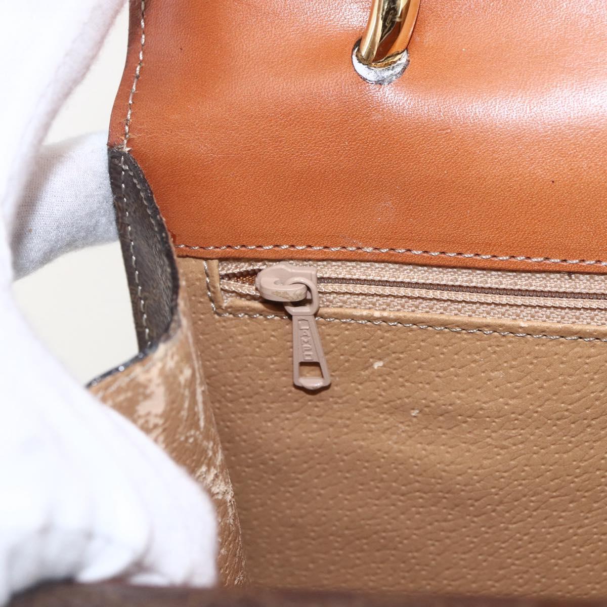 CELINE Macadam Canvas Hand Bag PVC Leather Brown Gold Auth 162575