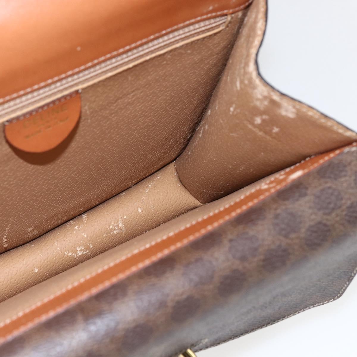 CELINE Macadam Canvas Hand Bag PVC Leather Brown Gold Auth 162575