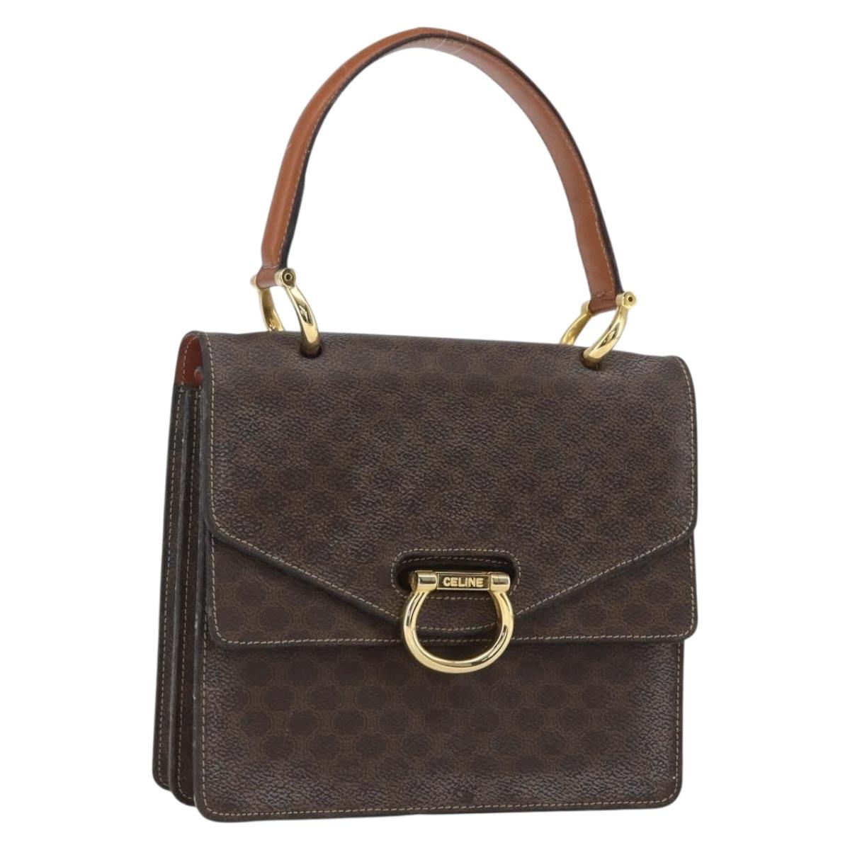 CELINE Macadam Canvas Hand Bag PVC Leather Brown Gold Auth 162575