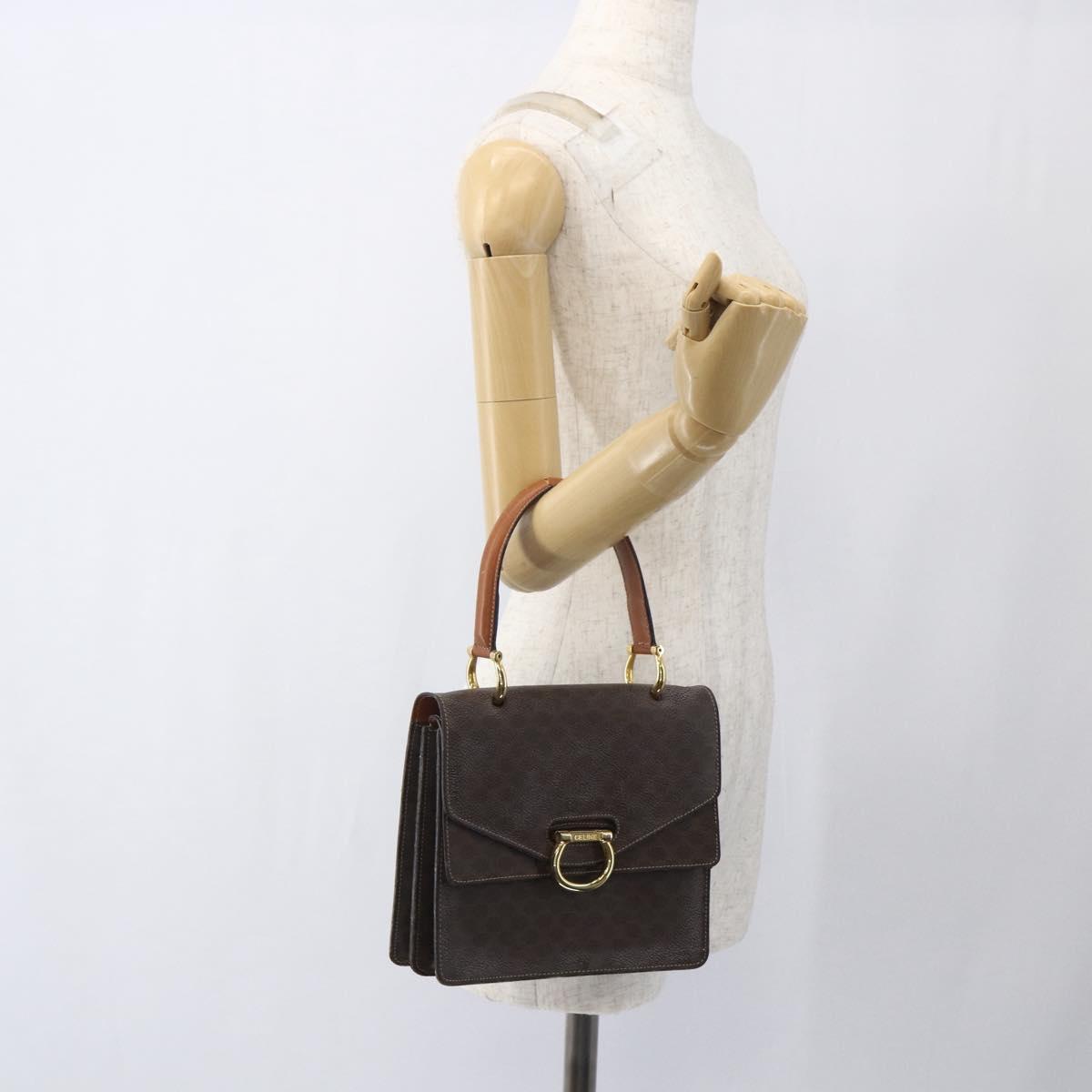CELINE Macadam Canvas Hand Bag PVC Leather Brown Gold Auth 162575