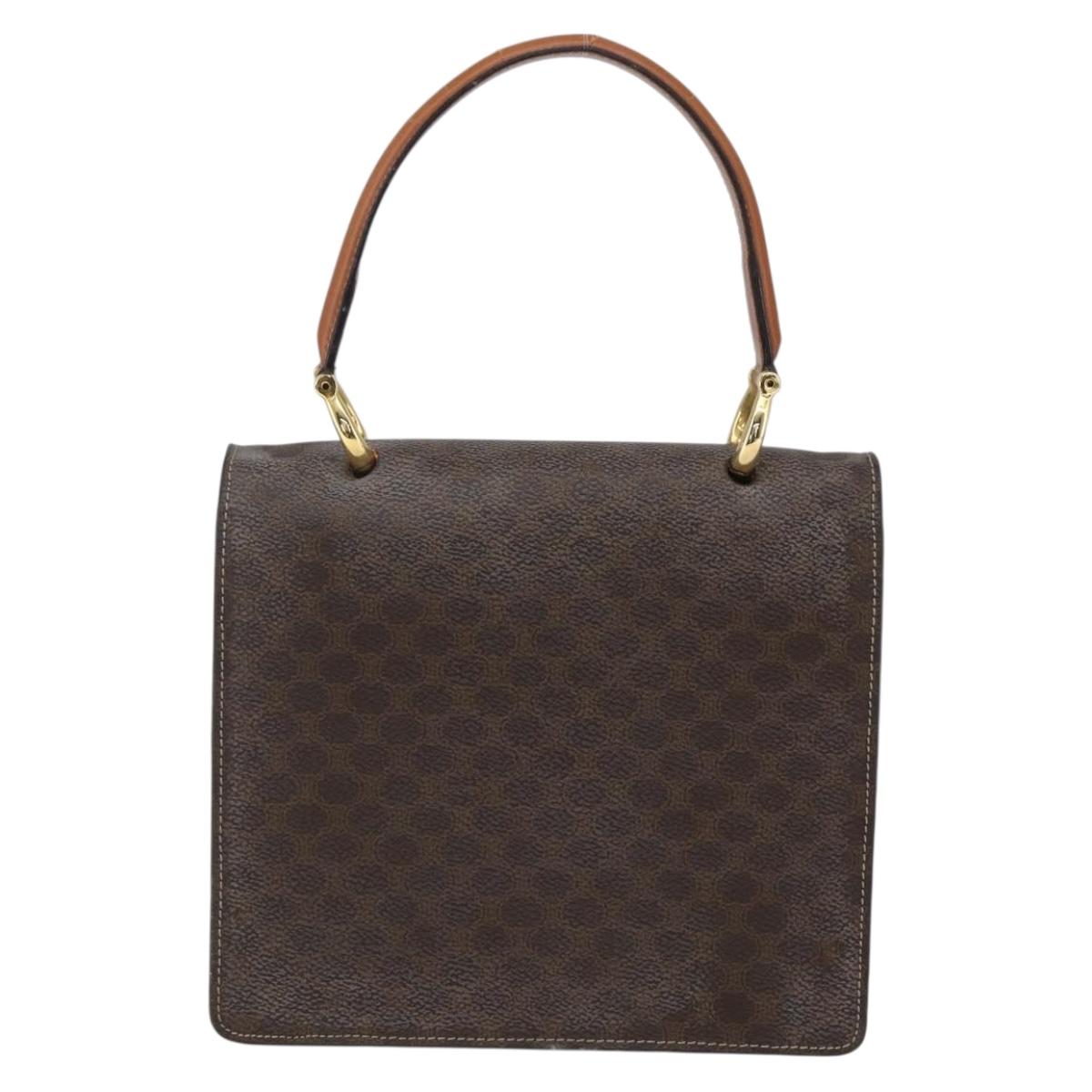CELINE Macadam Canvas Hand Bag PVC Leather Brown Gold Auth 162575