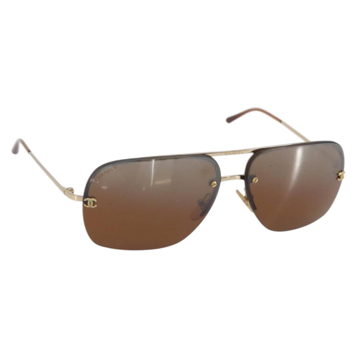 CHANEL Sunglasses metal Brown CC Auth 162583