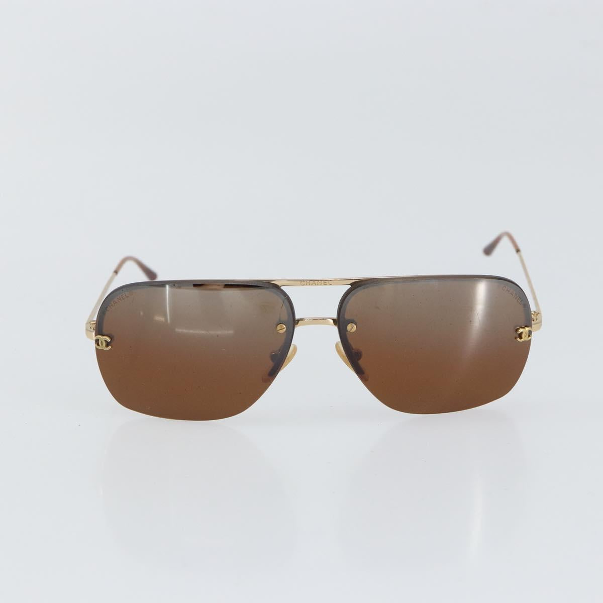 CHANEL Sunglasses metal Brown CC Auth 162583