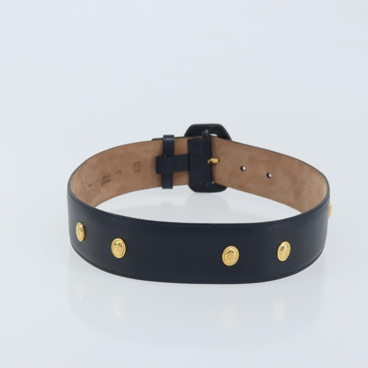 Christian Dior Belt Leather 29.5"" Navy Gold Auth 162585