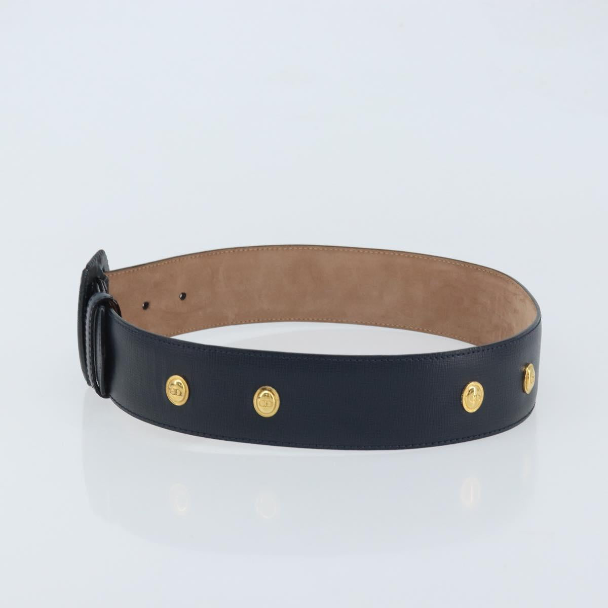 Christian Dior Belt Leather 29.5"" Navy Gold Auth 162585