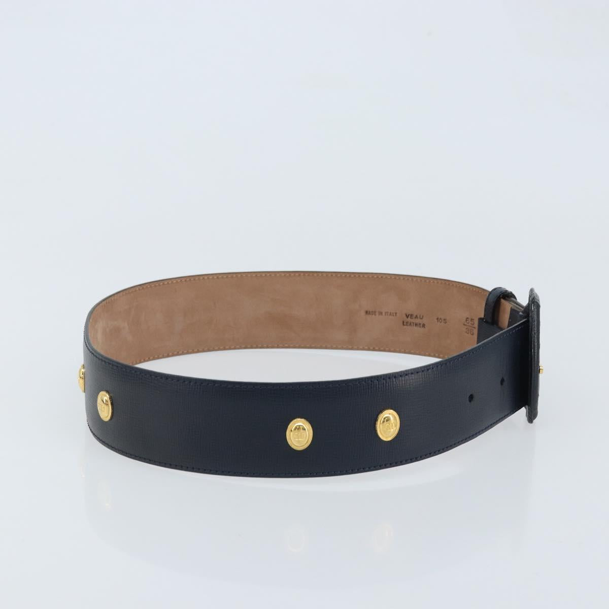 Christian Dior Belt Leather 29.5"" Navy Gold Auth 162585